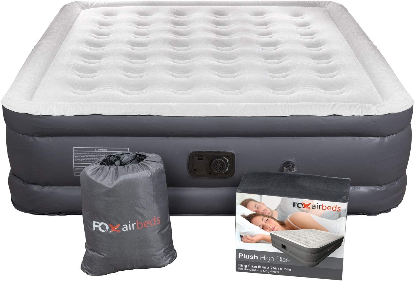 Fox Air Beds - Air Mattress with Built-in Pump Size for Guests, Inflatable Double High Elevated Air Bed with Comfortable Top, Raised 18" Real Air Mattress as Camping Airbed King