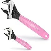 WORKPRO 2-piece Pink Adjustable Wrench Set, 6-Inch & 10-Inch Wrenches, Wide Jaw Black Oxide Wrench, Metric & SAE Scales, Cr-V Steel, for Home, Garage, Workshop-Pink Ribbon