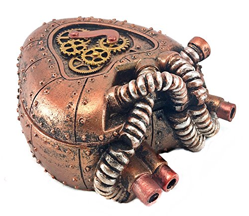 Steampunk mechanical heart shaped box with lid statue figurine - …