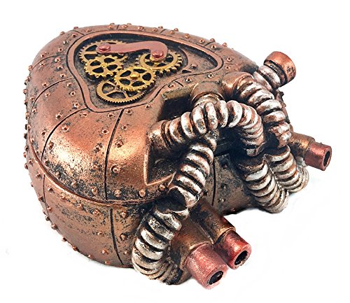 Steampunk Mechanical Heart Shaped Box with Lid Statue Figurine - Gears Trinket Box Jewelry Box Stash Box