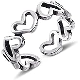 Desnuage Silver Heart Ring - Adjustable Vintage Sterling Silver Open Heart Ring for Women, Unique Statement Thumb