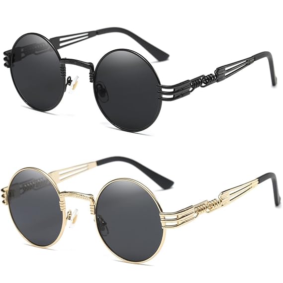 black round sunglasses gold frame