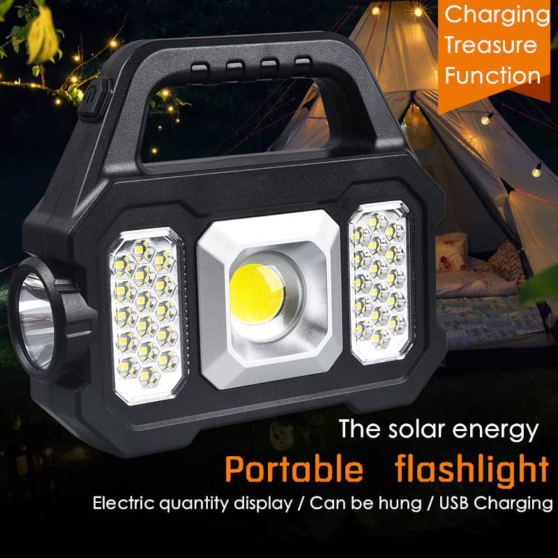 Spotlight Flashlight Rechargeable, Led Flashlight High Lumens Super Bright, Solar Panels,6 Modes,IPX4 Waterproof Handheld Spotlight for Home Power Failure,Outdoor ,Camping,Hiking ,Emergencies