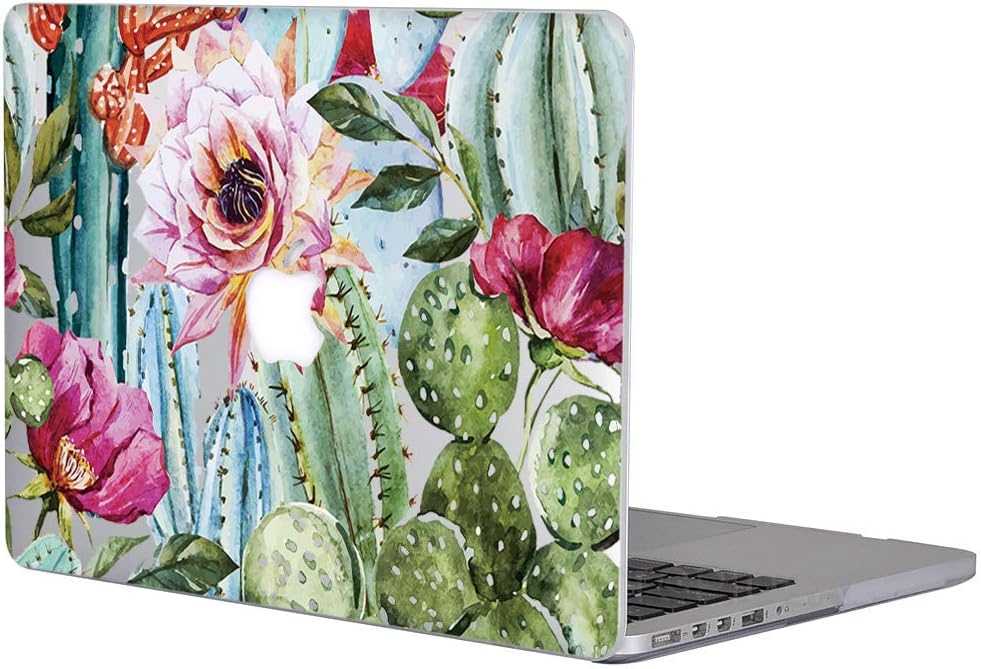 Case for MacBook Pro 15 Inch 2015 - L2W Hard Plastic Printed Cover Compatible with MacBook Pro 15.4" with Two USB 3 Ports & HDMI Port, Model: A1398, Protective Translucent Slim Shell Cactus Left
