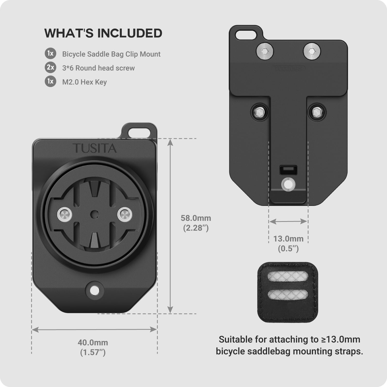 TUSITA Cycling Saddle Bag Clip Mount (Small Slot) Compatible with Garmin Varia RTL515, RTL510, RVR315
