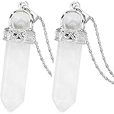 TUMBEELLUWA Crystal Point Necklaces Hexagonal Prism Stone Pendants with Chain Healing Jewelry Pack of 2
