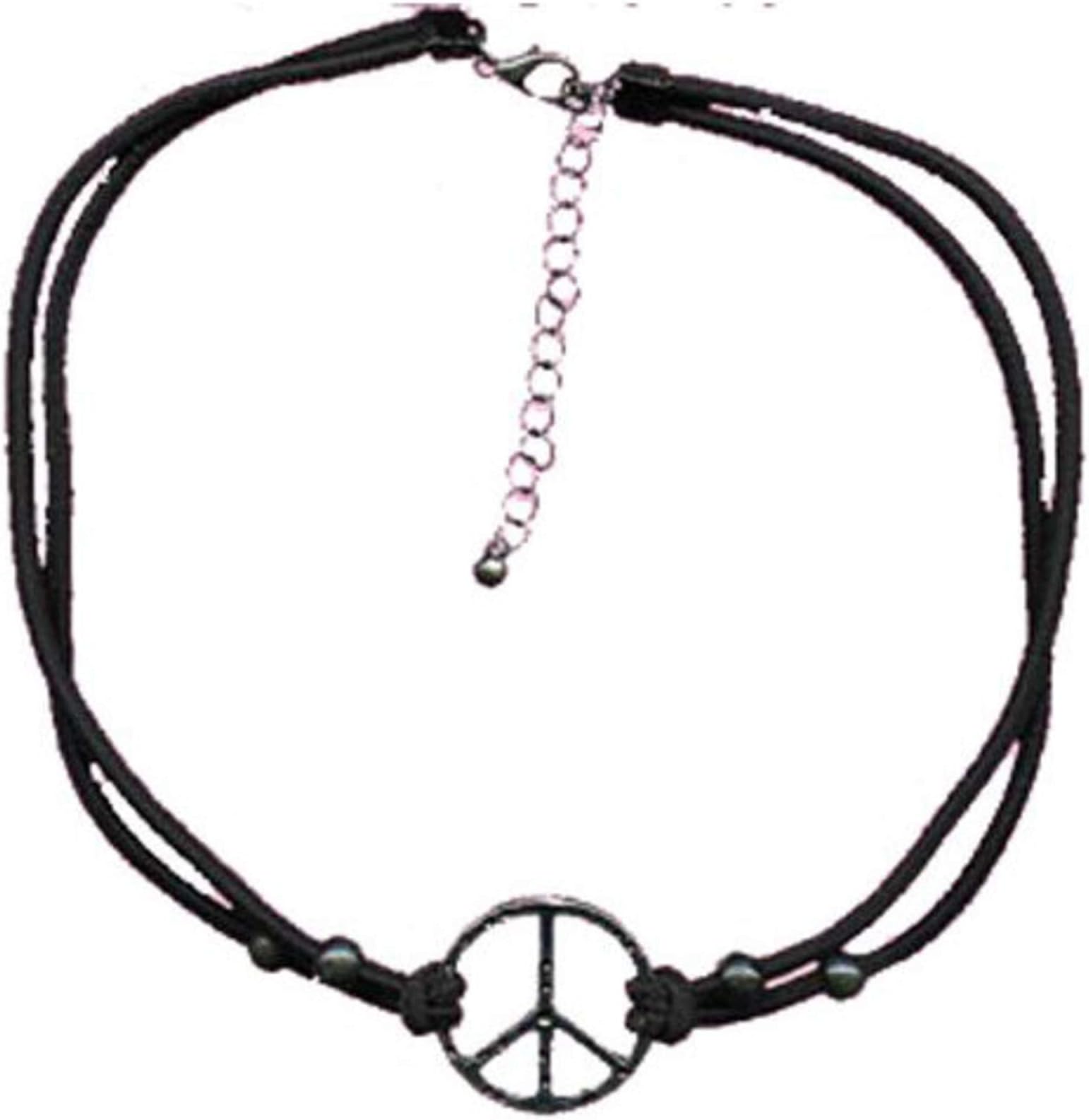 FAD TREASURES Black Rope Peace Sign Necklace