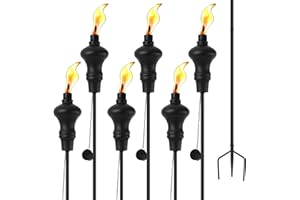 SNOGSWOG Upgraded Outdoor Garden Torches Set of 6, 59 Inch Metal Torches with 3-Prong Grounded Stake, Outside Citronella Torches for Backyard, Garden, Patio