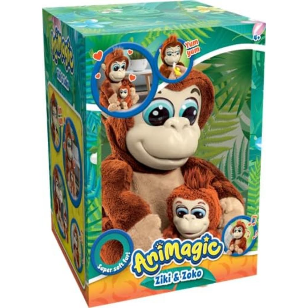 Animagic: Ziki and Zoko Gorillas | Super Soft Interactive Mum & Baby Gorilla Plushes with Programmed Sounds and Movements! | Suitable for Ages 4+