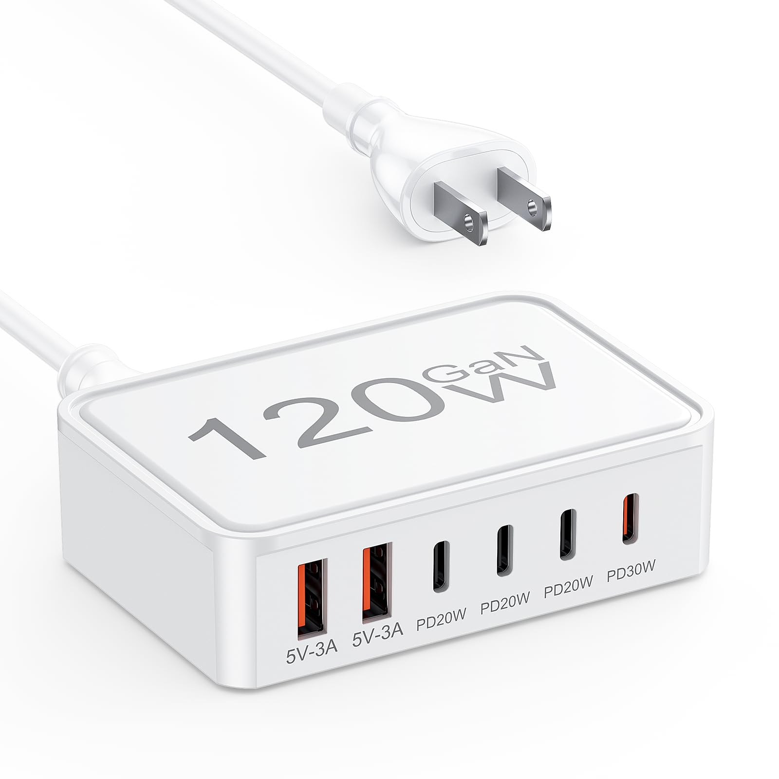 Otovoda 120W USB C Charger Block, 6 Port USB Charging Station for Multiple Devices, 5FT Desktop Multi Charging Hub Compatible with iPhone Samsung ipad, for Travel Home Office