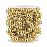Bingcute 50ft Metallic Gold Color Roll of Beads Pearl String of Pearls Bead Chain Beaded Wire Pearl Strands for Decorating Wedding Party Supplies (Gold)