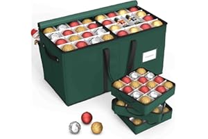Sunvigor Christmas Ornament Storage Box with 8 Trays, Fits 128 Holiday Ornament Christmas Storage Container with Adjustable Dividers, Dual Zipper, 600D Oxford Christmas Decorations Storage(Deep Green)
