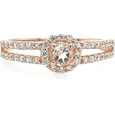 Natural Peach Morganite 14k Rose Gold Over Sterling Silver Engagement Ring Size 5, 6, 7, 8, 9