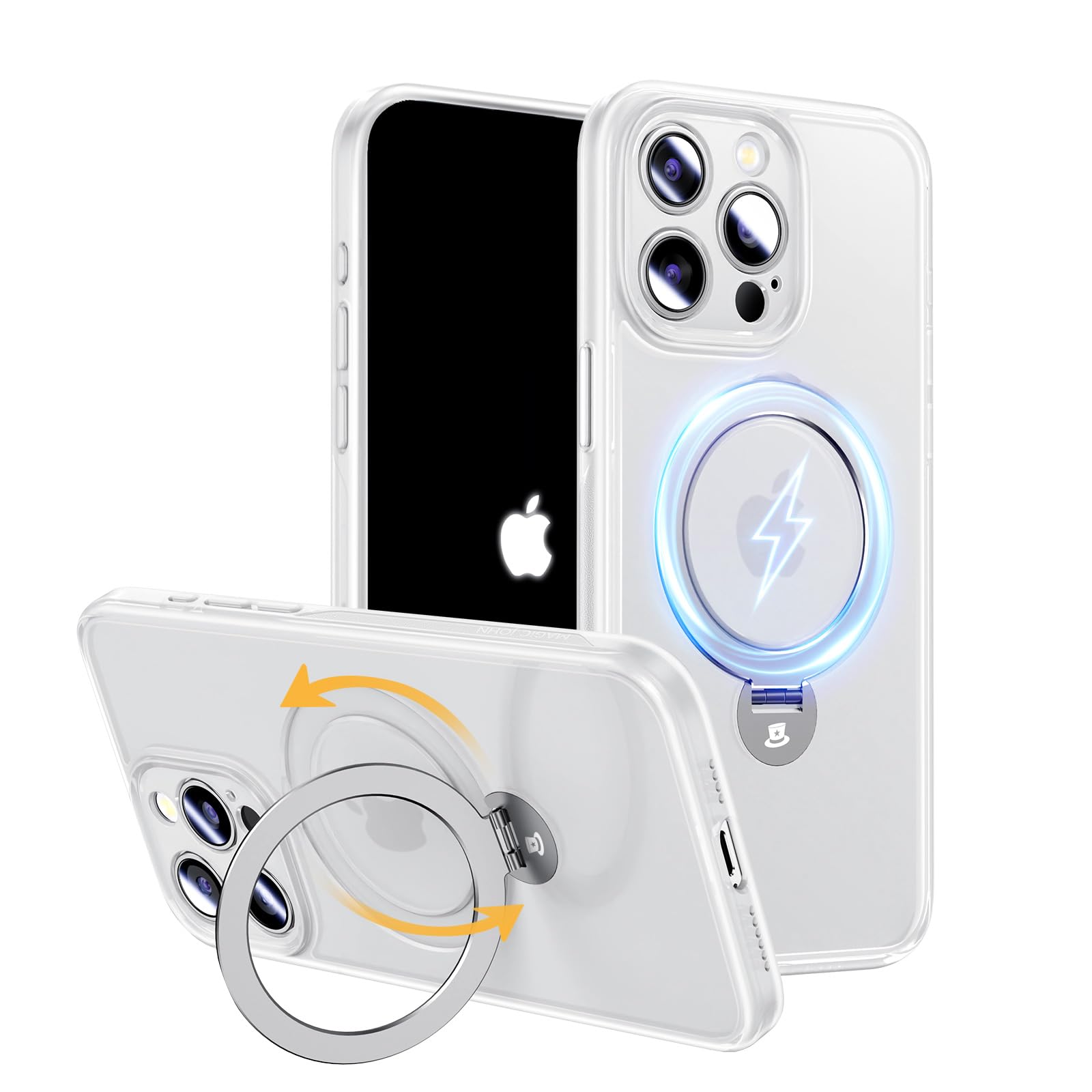 MAGIC JOHN for iPhone 16 Pro Case [Compatible with Magsafe] [with Magnetic Metal Stand][Military Grade Shockproof][Anti Yellowing],Translucent Matte Back with Soft Edge, White