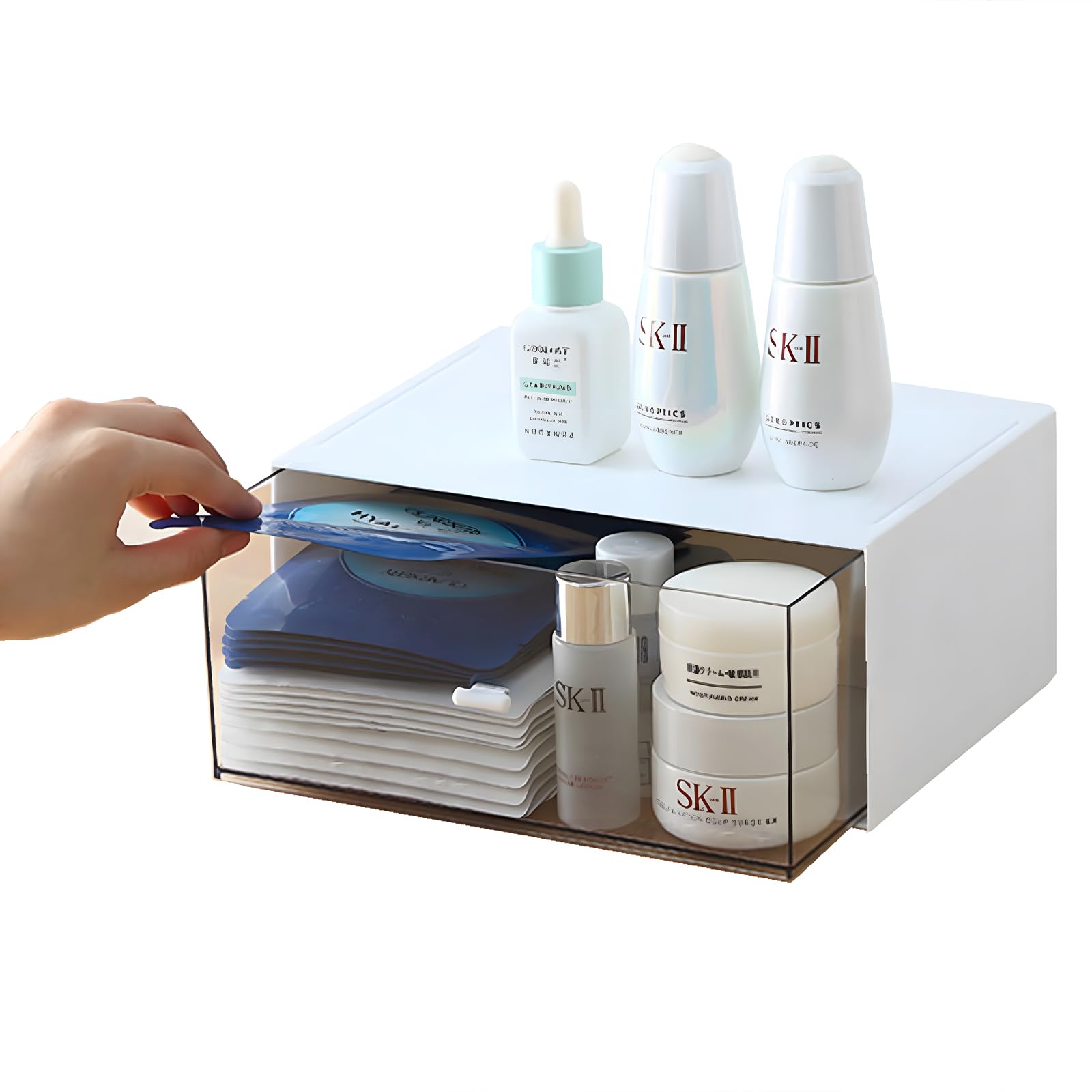 OSteed Desktop Stackable Storage - 1 Deep Drawer White Plastic Stationery Drawer Organiser, Makeup Desk Organiser — image 1