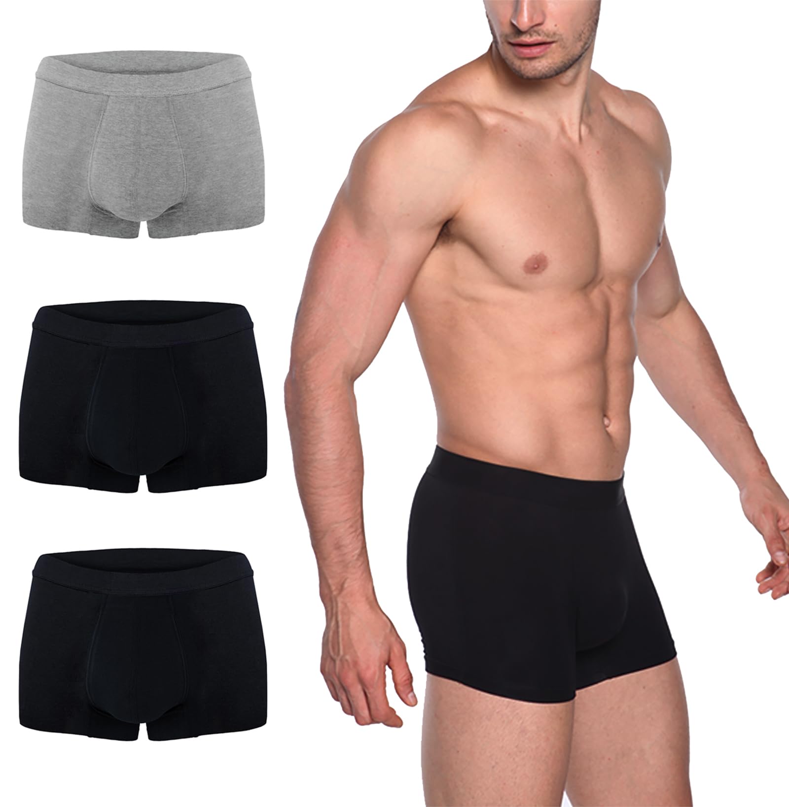 Photo 1 of AIRCUTE Washable Absorbency Urinary Incontinence Underwear for Men Bladder Leakage Protection Boxer Briefs 60 ML 3 Pack (Large, Black-Black-Gray)