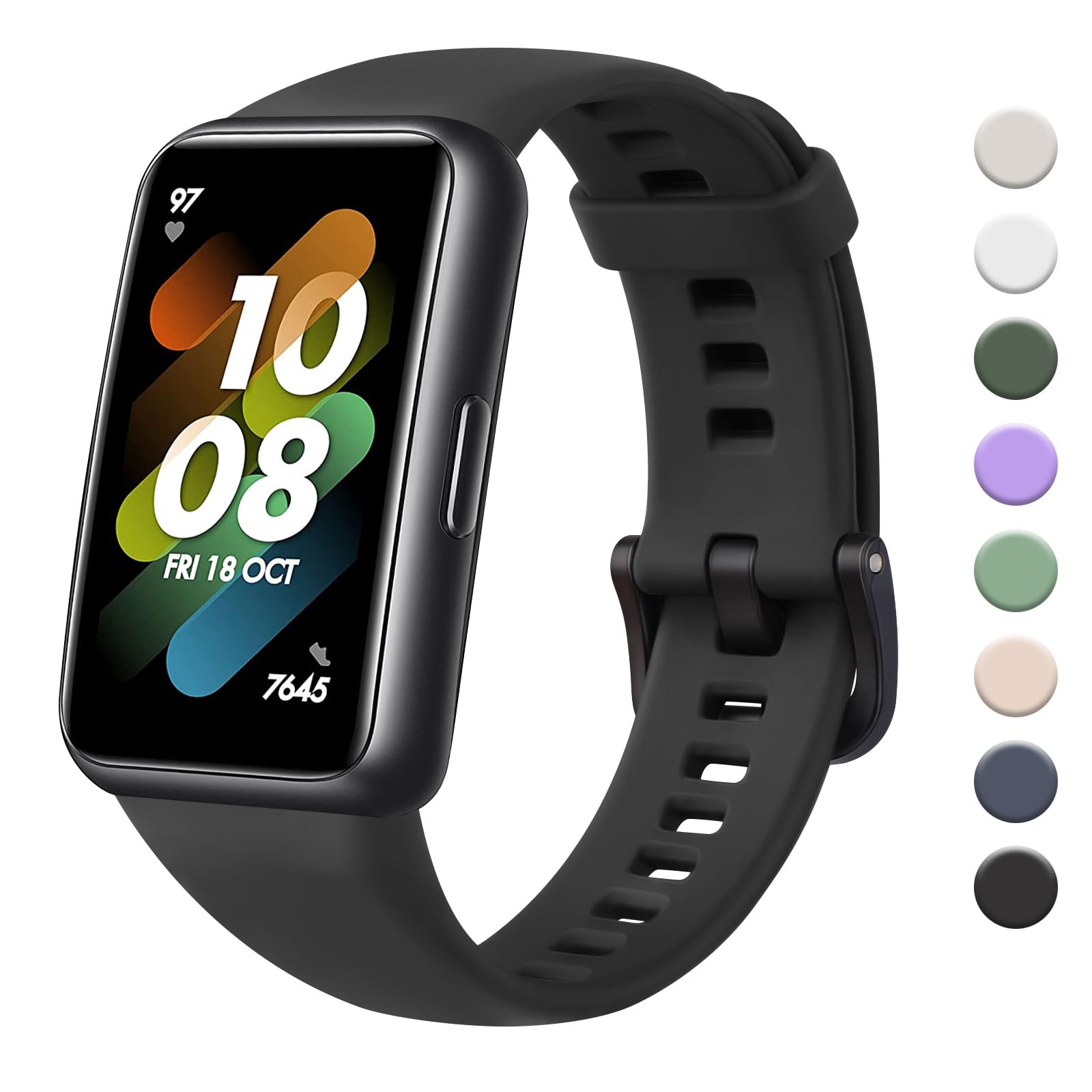 Huawei Band 7 Replacement Straps - Waterproof Silicone Sports Straps Compatible with Huawei Band 7 (Black)