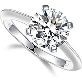 YosikCase 1/2CT Moissanite Solitaire Rings for Women D Color VVS1 Clarity Round Created Diamond and 925 Sterling Silver with 18K White Gold Vermeil Size 5-10