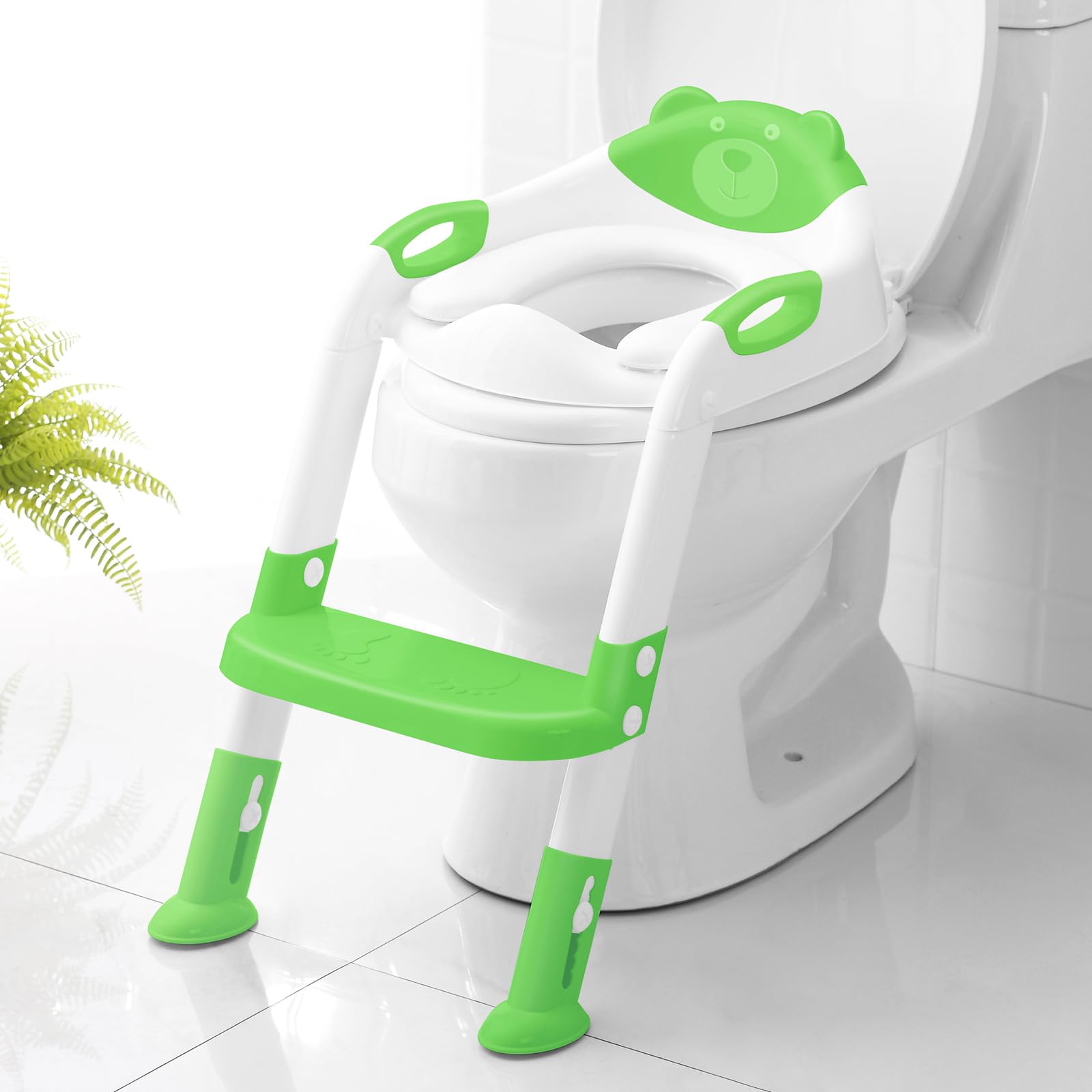 Photo 1 of Potty Training Seat with Step Stool Ladder, SKYROKU Potty Training Toilet for Kids Boys Girls Toddlers - Comfortable Safe Potty Seat with Anti-Slip Pads Ladder Green