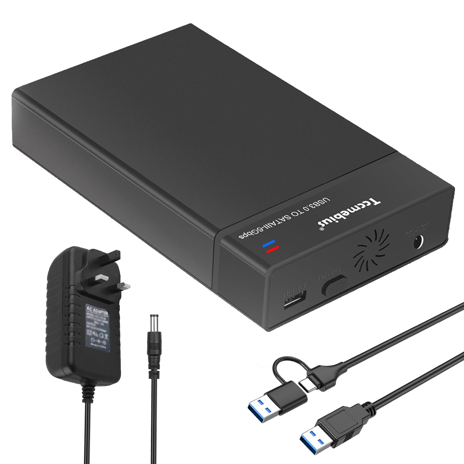 Tccmebius External Hard Drive Enclosure USB 3.0 to SATA Docking Station for 2.5/3.5 Inch SATA I/II/III HDD SSD with USB A/C Cable, Up to 22TB, Support UASP Automatic Sleep Function Tool-free (TCC-S8)