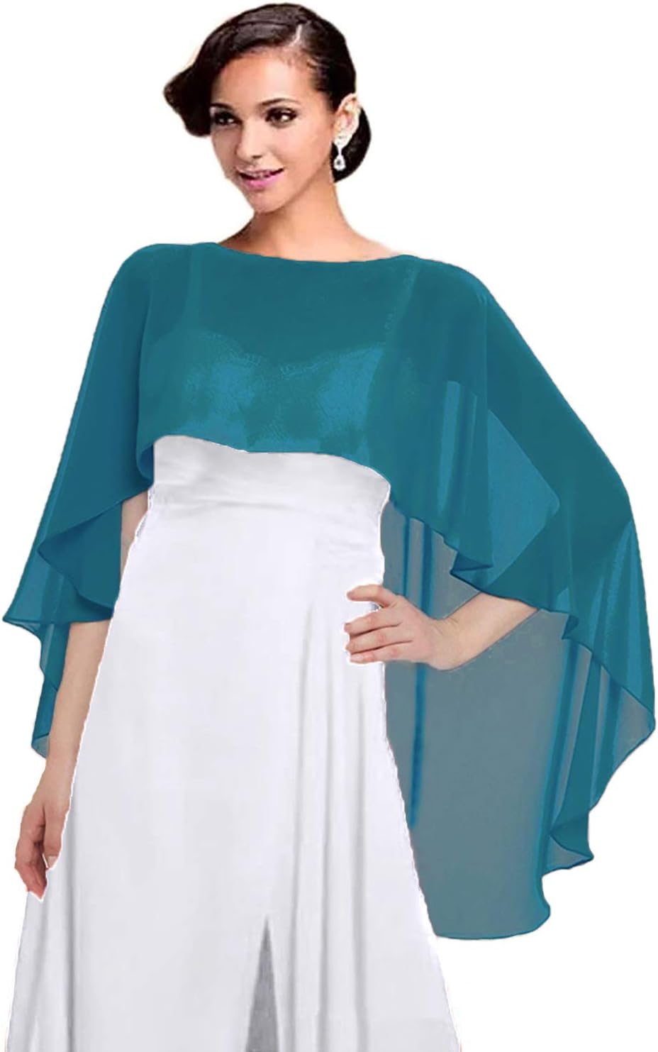 Women Chiffon Cape Bridal Soft Chiffon Scarve Shawls Wraps Beach Cover Up Wedding Bridal Capelet Evening Shawls (Blue Green)