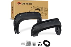 LAX Pocket Bolt-Riveted Rugged Style Fender Flares, for 2007-2013 GMC Sierra 1500 5'8'' Bed, Paintable Smooth Matte Black Whe