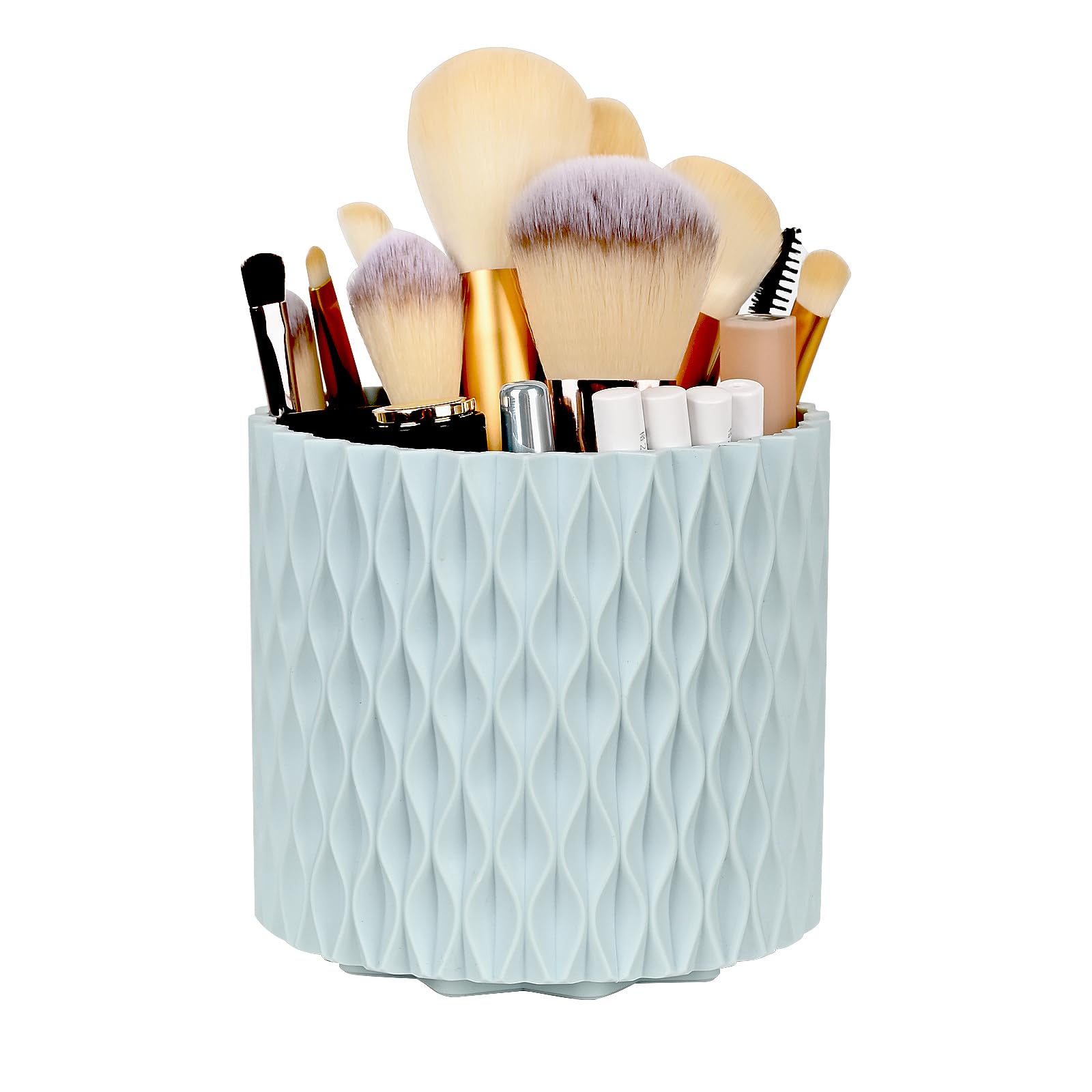 WAFJAMF Makeup Organiser Brush Holder 360 Rotating Cosmetics Organizer Large Capacity Storage Box for Vanity Desktop Bathroom Countertop 5 Slot Makeup Brushes Container - Haze Blue