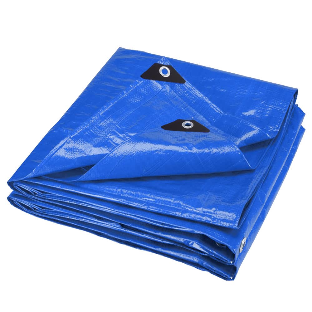 ANSIO Tarpaulin 4m x 4m Water-resistant Tarp Large Camping Cover Sheet – Multipurpose Groundsheet with UV Protection, Weatherproof & Frost-Resistant – Reinforced Eyelets - Blue