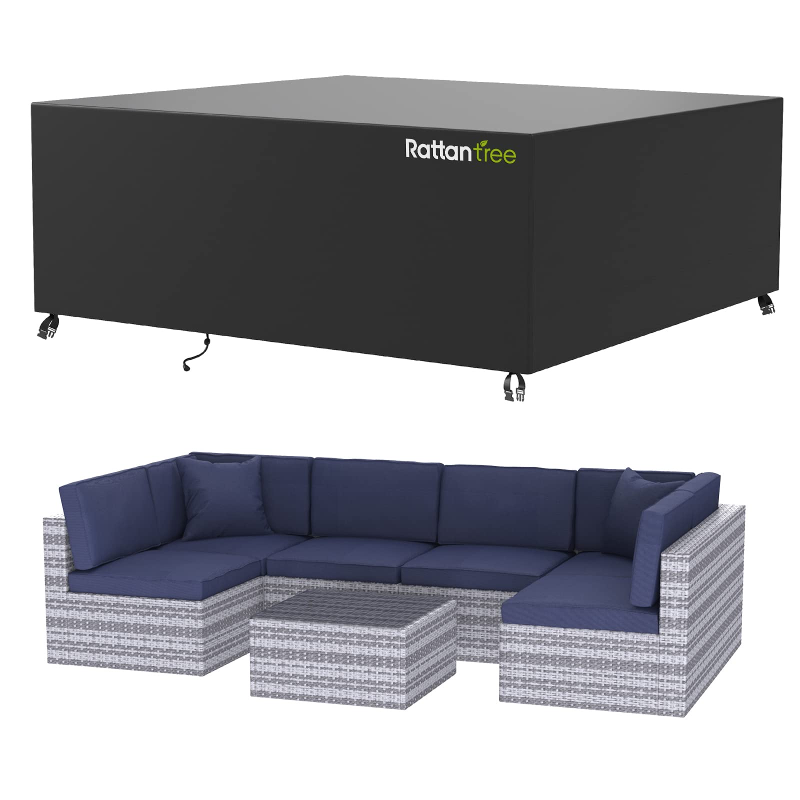 rattantree Garden Furniture Covers Waterproof, 270x180x89cm 420D Oxford Fabric with Dust Wind Proof, Heavy Duty Anti-UV Rattan Patio Chair Table Covers for Outdoor & Indoor