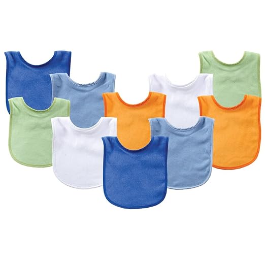 Luvable Friends 10-Pack Baby Bibs, Value Pack!, Blue & Orange Colors