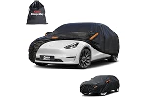 Kayme 7 Layers Car Cover Custom Fit for Tesla Model Y, Waterproof All Weather for Automobiles, Outdoor Full Car Cover Sun Rain UV Snow Protection.with Zipper and Charging Port. Black