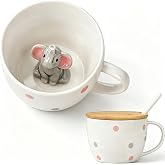 White Elephant Gifts for Women Cute Elephant Mug with 3D elephant Inside Kawaii Ceramic Coffee Mug Tea Cup with Lid Spoon Friendship Birthday Christmas Gifts for Women Men Sisters Friend Coworkers