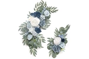 CDQL 2Pcs Wedding Welcome Sign Floral Decoration,Artificial Flower Swag Wedding Arch Decor, Wedding Flower Swag for Wedding Ceremony and Reception Arrangement (Light Blue)
