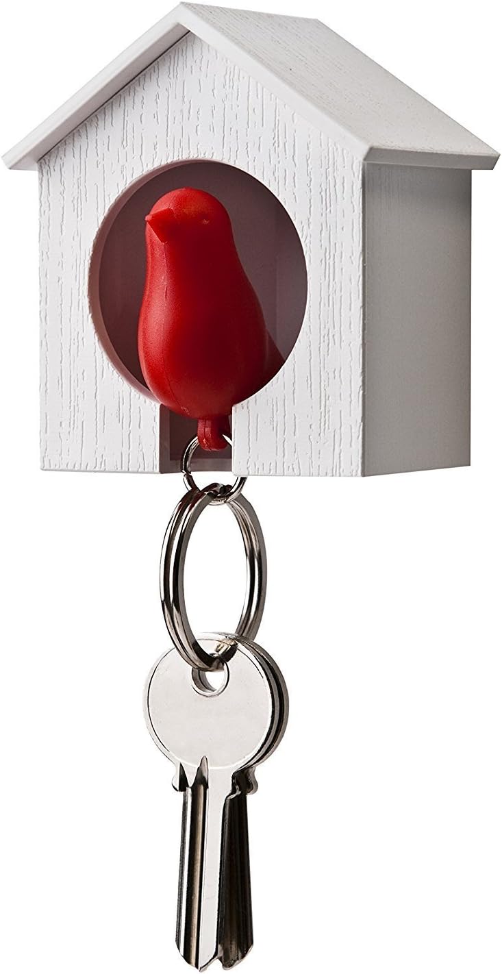 Birdhouse Key Ring - White House with Red Bird by WICOO