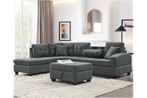 UBGO Sectional Sofa,Living Room Furniture Sets,L-Shaped Couch with Storage Ottoman⋓ Holders,Upholstered Couch for Large Space Apartments,3-Seate Sofa with Extra Wide Reversible Chaise and 2 Pillows