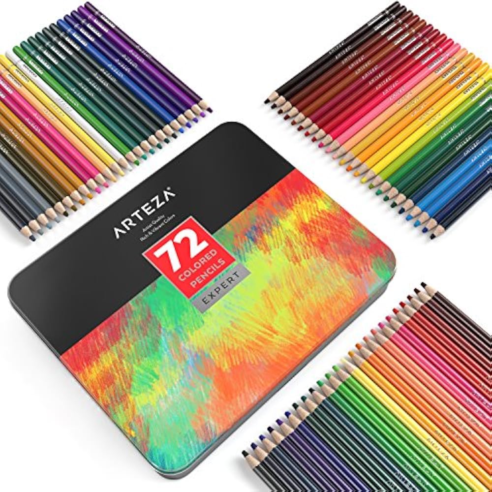 Colored Pencils, Professional Set 72 Colors, Soft WaxBased Cores