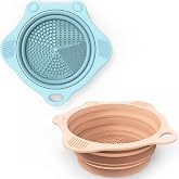 2PC Foldable Silicone Makeup Brush Cleaner Pad Bowls, YalsFTY Portable Mat Scrubber Cleaning Tool for Makeup Brushes (Khaki and Blue)