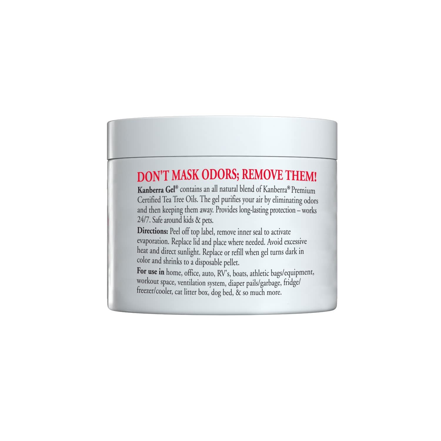 Kanberra Gel 4oz - All-Natural Odor Eliminator & Air Freshener for Home, Car, RV, Boat, Gym Bag | Eco-Friendly, Long-Lasting Tea Tree Oil Formula, Safe for Pets and Family.