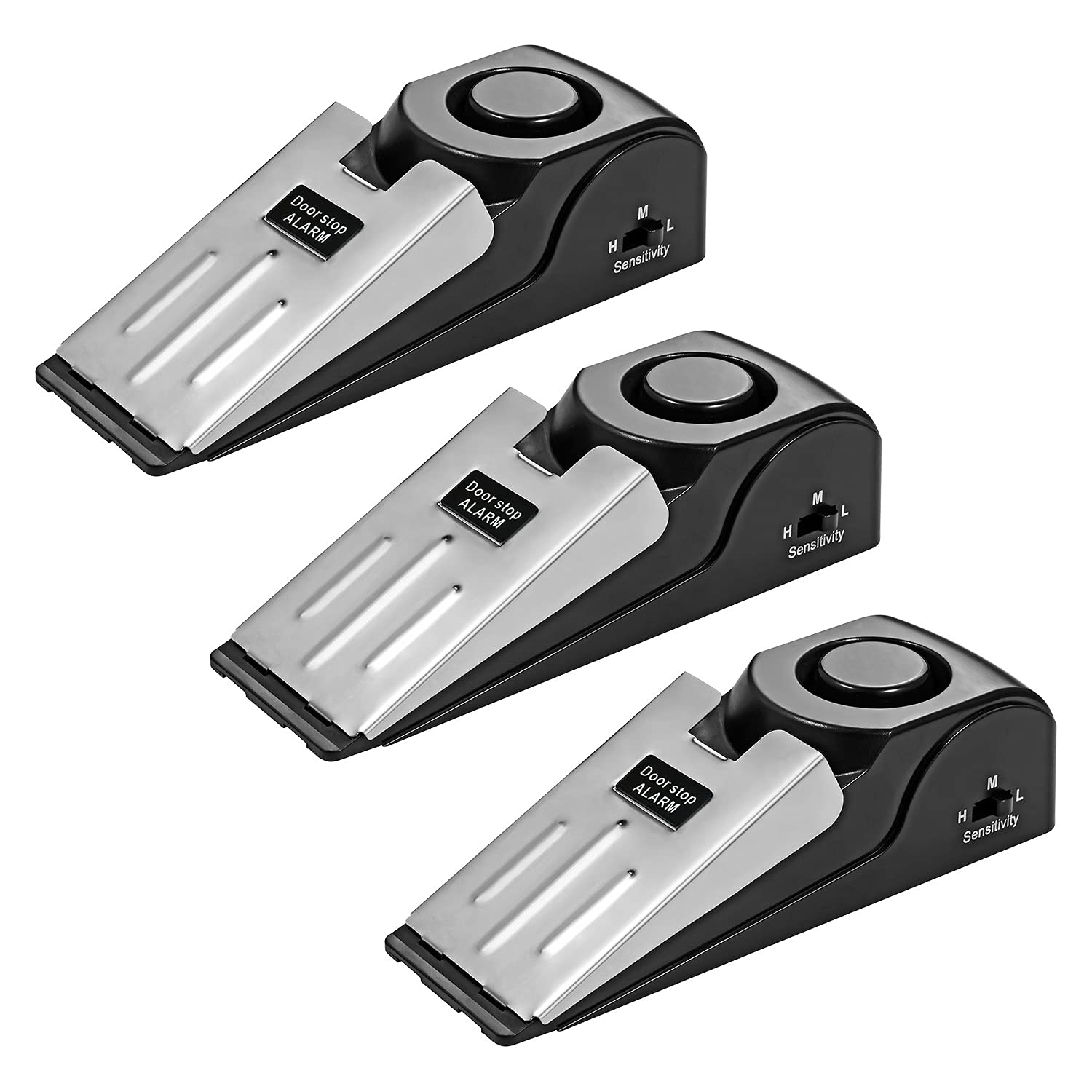 Fuers Door Stop Alarm, 3-Pack Door Wedge Stopper Alarm with high Cushion Rubber, Adjustable Sensitivity Lightweight Small Size Convenient to Carry, Suitable for Home Hotel Travel