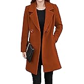 Tanming Womens Elegant Notched Collar Button Wool Blend Solid Long Pea Coat Overcoat