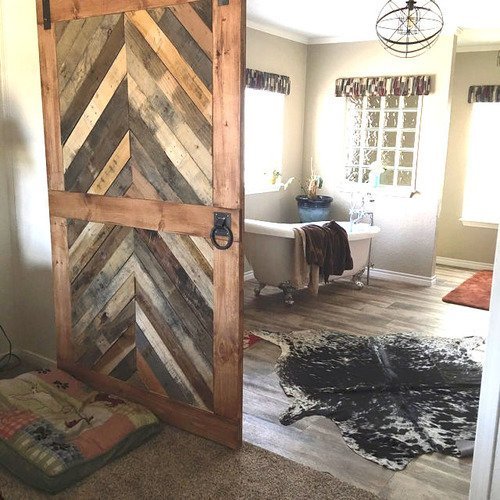 Amazon Com Reclaimed Wood Chevron Sliding Barn Door Handmade