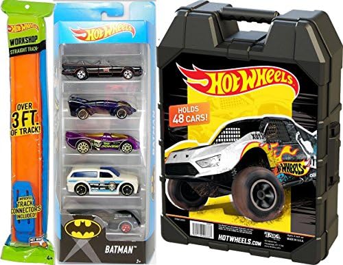 Hot Wheels Carrying case storage Box &amp; Batman 5-pack hot wheels super hero collection + 3ft straight race track