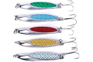 LURESMEOW Fishing Jigs Saltwater Fishing Lures with Assist Hook Treble Hook, Jigging Lures Slow Vertical Jigs, Fishing Jigs Saltwater for Bass Tuna Salmon Sailfish Trout Grouper Snapper, 5pcs with Box