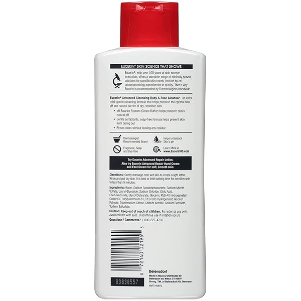 EUCERIN ADVANCED CLEANSING BODY & FACE CLEANSER 16.9 OUNCE (500ML) (6 PACK)