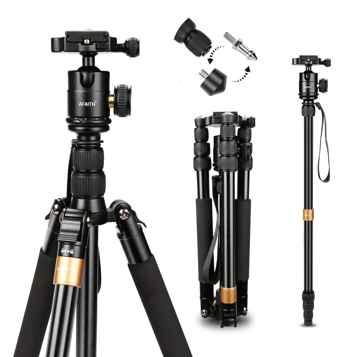 AFAITH Professional Camera Tripod, Compact Aluminum Travel Monopod Tripod With 360 Degree Panoramic Swivel Macro Shot, Anti-skidding Freeze-proofing Camera Stand For Canon,Nikon,Sony