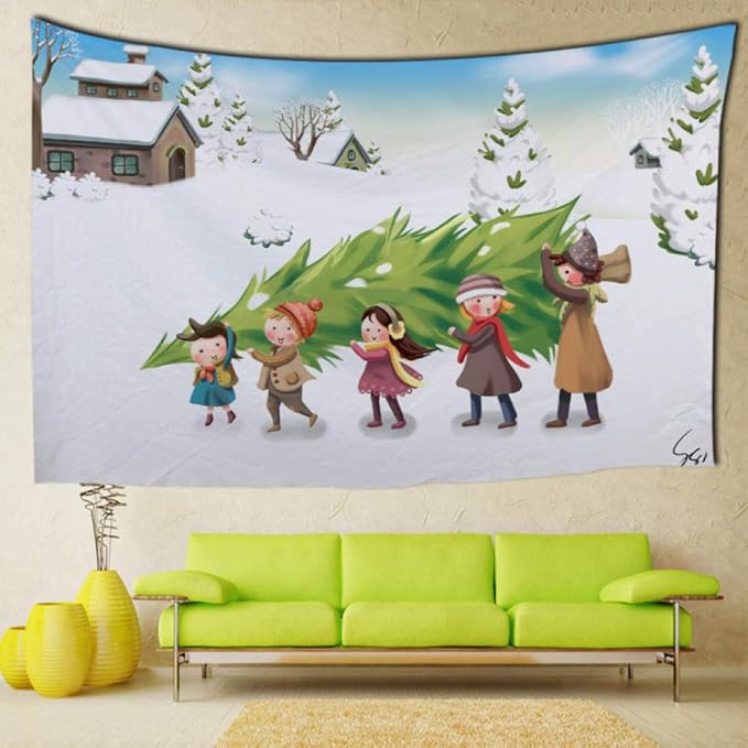 Tapiz De Pared Grande Árbol De Navidad Dibujos Animados Y Kids Bohemio
