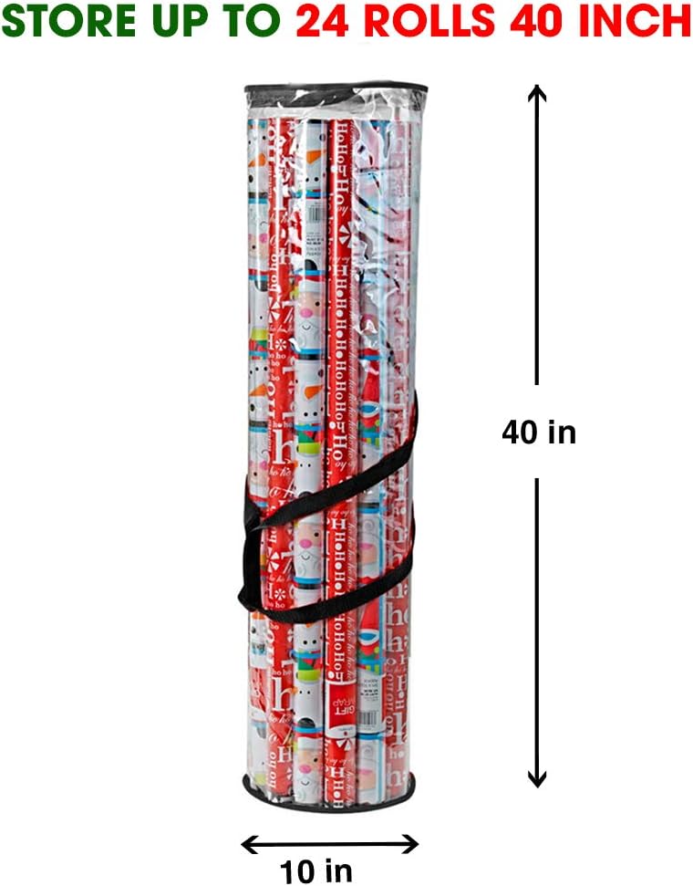 ProPik Christmas Gift Wrapping Paper Storage Organizer Bag, Store Up to 24 Rolls 40 Inch, Heavy Duty PVC Clear Bag with Handles and Zippered Top Wrap and Ribbons (Black): Home & Kitchen