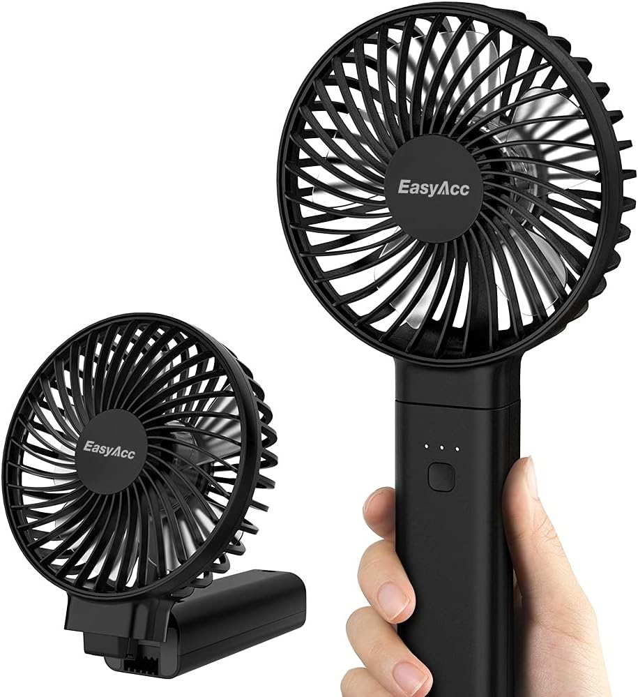EasyAcc Handheld Fan Portable USB Fan 4 Speed 4000RPM 2600mAh Battery Black