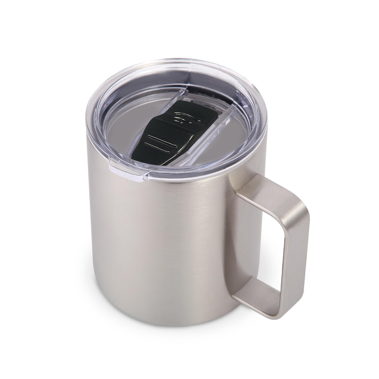 Volhoply 14oz Insulated Stainless Steel Coffee Mug with Leakproof Lid,Double Wall Vacuum Travel Coffee Cup with Handle,Reusable Metal Tumbler,Camping Mugs Keep Hot,Christmas Gifts(Silver,1)