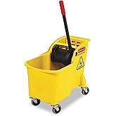 Rubbermaid Commercial Products 31 QT Tandem Mop Bucket and Wringer Combo on Wheels, Yellow, for Floor Cleaning/Wet Mopping